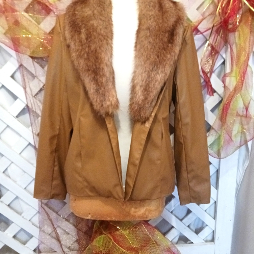 Cato women's faux leather jacket with faux fur collar. Sz Med.